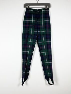 Burberry Women's Wool Mid Rise Straight Fit Plaid Check Print Stirrup Pants 2